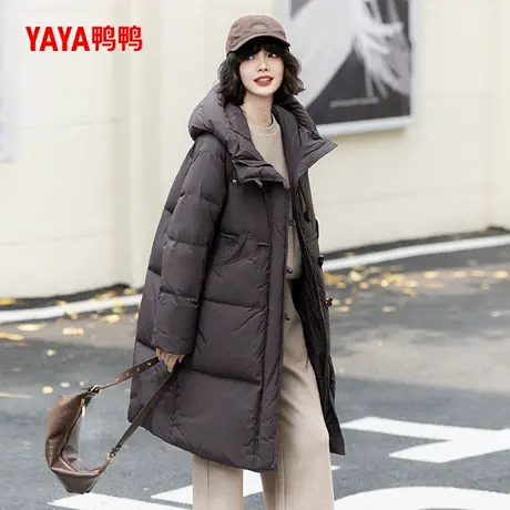 YAYA鸭鸭2025冬季新款时尚百搭休闲连帽保暖加厚女士长款羽绒服商品大图