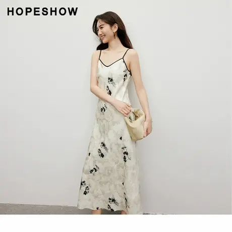 红袖法式茶歇连衣裙显瘦hopeshow2024秋新款墨影印花气质印花裙商品大图