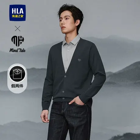 HLA/海澜之家亦心即为双领针织衫25秋新假两件刺绣保暖毛衣男商品大图