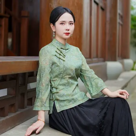 筠雅秋季新款新中式国风上衣民国复古收腰显瘦唐装女装长袖25J283商品大图