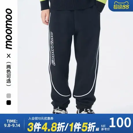 moomoo童装男童印花针织裤子侧边字母大logo线条设计潮流小脚卫裤商品大图