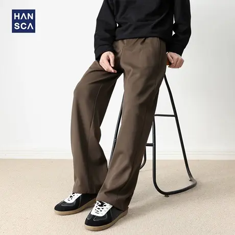 hansca310g重磅直筒垂感休闲裤男春秋季宽松弹力抗皱压褶百搭长裤商品大图