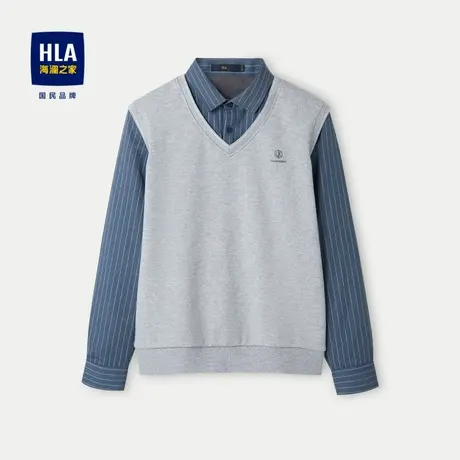 HLA/海澜之家提花纹理针织衫23秋冬新款假两件加绒加厚保暖毛衣男商品大图