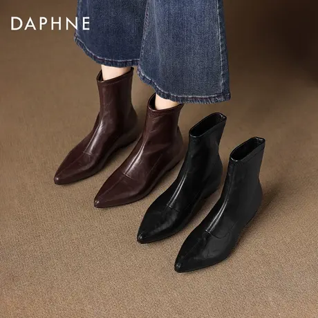 达芙妮尖头短靴子女2025新款秋冬内增高瘦瘦靴马丁靴平底切尔西靴图片