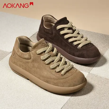 奥康绒面休闲板鞋男阿甘鞋复古系带软底耐磨厚底德训鞋百搭运动鞋图片