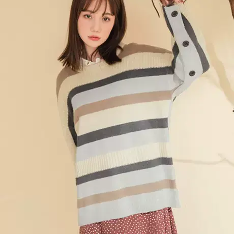 桔熊秋冬季甜美休闲宽松彩色条纹针织衫毛衣女装胖妹妹大码FA2357图片