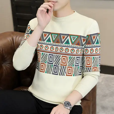 2023秋冬季新款圆领男士毛衣韩版潮流时尚休闲男装长袖针织打底衫商品大图