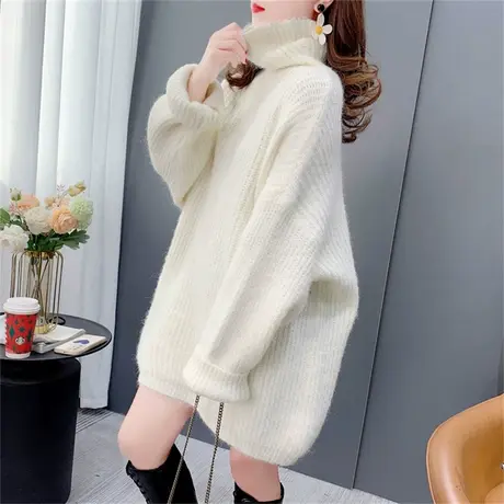 中长款高领毛衣女外穿2023年新款秋冬韩版宽松慵懒风百搭针织外套商品大图