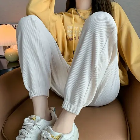 加绒加厚灰色运动休闲裤女秋冬季2023新款爆款修身灯笼束脚卫裤子商品大图