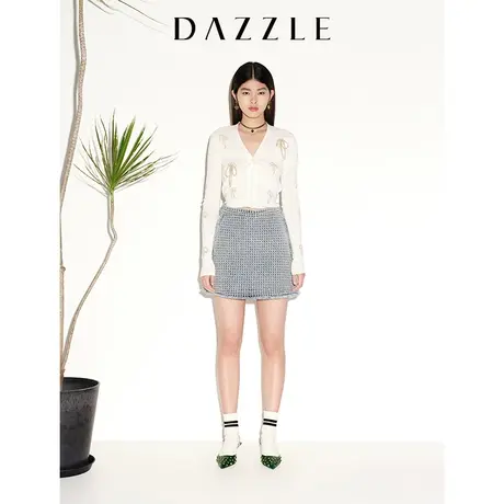 【七七酱专享】DAZZLE地素 奥莱春季蝴蝶结提花针织开衫打底衫女图片