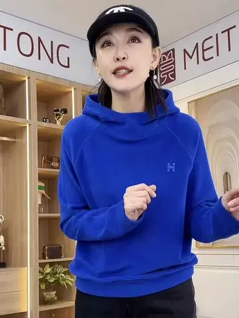 德绒卫衣女2023上衣欧洲站冬季新款宽松加厚休闲刺绣百搭简约帽衫商品大图