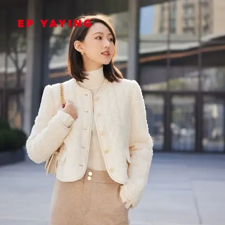 EP YAYING雅莹女装 真丝圆领短款小香风棉服 秋冬商场同款M108A图片