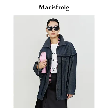 【经典牛仔】玛丝菲尔时尚休闲环保色织牛仔拼接插肩设计外套女商品大图