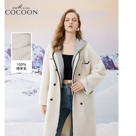 MISSCOCOON高级感名媛风2023冬装新款女撞色中长款气质皮草外套商品大图