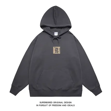 美式复古潮牌简约字母印花卫衣男秋冬宽松连帽休闲上衣情侣装帽衫商品大图