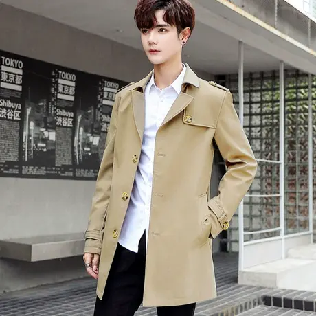 秋季男士帅气中长款风衣潮流韩版西装大衣英伦风男装商务休闲外套图片