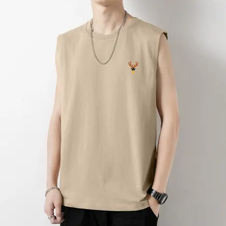 男士背心纯棉无袖t恤夏季薄款鹿头印花健身运动坎肩跨栏篮球汗衫商品大图