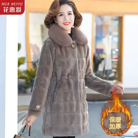 中老年仿羊绒大衣女秋冬新款中年妈妈冬装貂绒外套中长款毛呢风衣商品大图