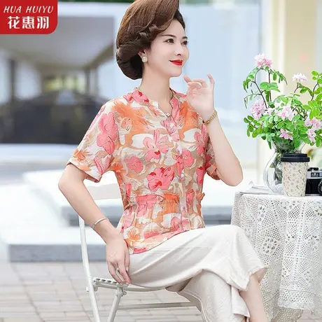 中年妈妈夏装雪纺衬衫上衣两件套洋气时尚中老年女装夏季小衫套装商品大图