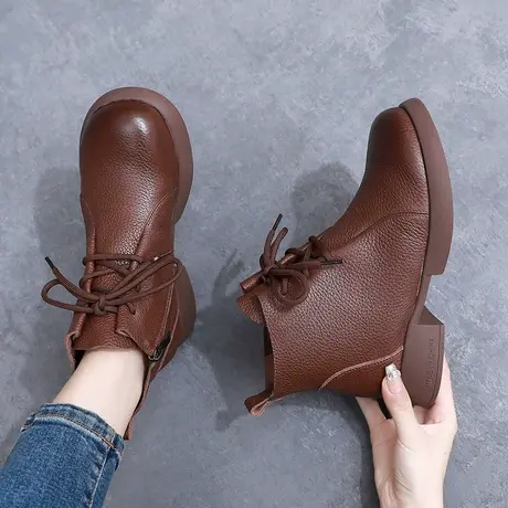 2023大码女靴41一43冬季新款真皮马丁靴女短款小个子时尚洋气短靴商品大图