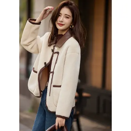 时尚气质外套2023年冬季新款翻领百搭拼接短款韩版显龄皮草上衣图片