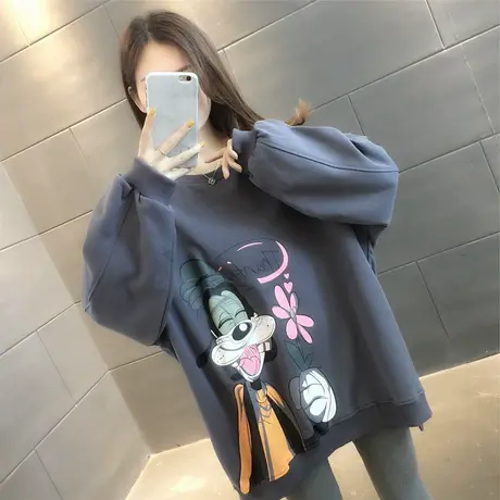卡通印花卫衣女中长款2023年春装新款韩版宽松慵懒风上衣春秋薄款图片