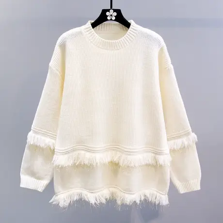 设计感流苏拼接套头毛衣女秋冬2023新款宽松甜美洋气减龄针织上衣图片