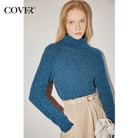 COVER冬季马鞍肩显背薄立体绞花毛织衫商品大图