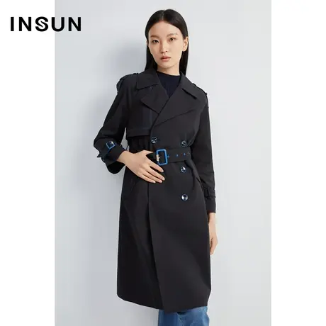 INSUN恩裳线上专选秋季撞色扣长款风衣图片