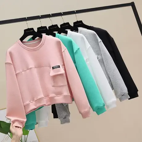 2023年春秋新款时尚圆领薄款卫衣女韩版宽松学生慵懒风百搭上衣潮图片