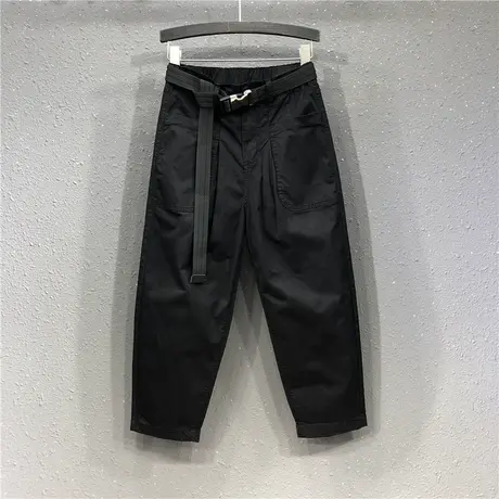 黑色八分老爹裤女春夏新款欧洲站休闲松紧腰个性宽松哈伦裤垮裤潮图片