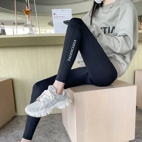 加绒加厚黑色鲨鱼裤打底裤女外穿秋冬季高腰显瘦提臀字母瑜伽裤商品大图