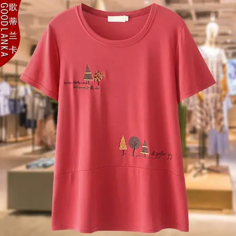 中老年大码妈妈夏装短袖上衣洋气时尚加肥加大妈妈宽松绣花T恤女商品大图