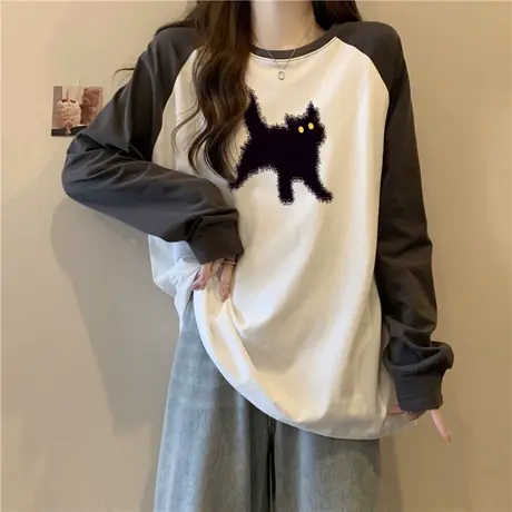 中长款打底衫女春秋冬季内搭插肩长袖T恤德绒宽松外穿上衣秋衣潮商品大图