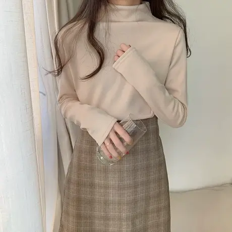 2024新款春秋冬季新款内搭半高领打底衫白色洋气长袖t恤女上衣服商品大图