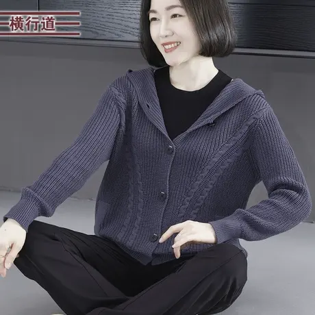 2025新款春装连帽宽松长袖毛衣外套女装简约休闲外搭针织开衫大码商品大图