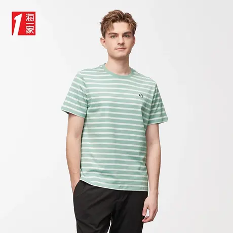 海一家简约清新条纹短T夏季圆领青年男士短袖T恤男商品大图