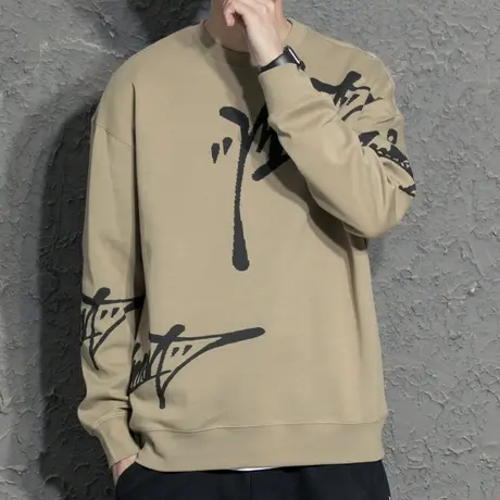 奕飏绿色卫衣男春季2022新款美式ins潮内搭上衣宽松薄款长袖外套商品大图