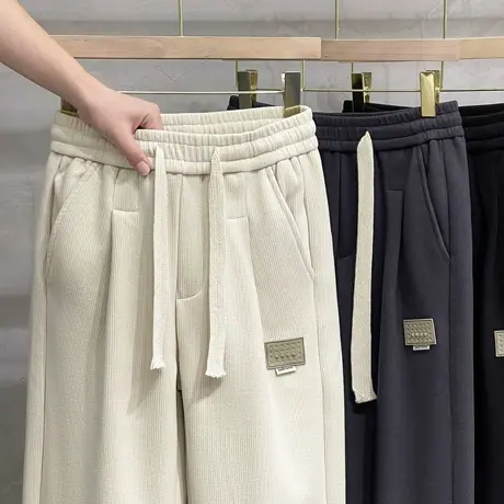 灯芯绒保暖休闲裤男生秋冬宽松直筒运动裤秋冬加厚垂感长裤男裤子商品大图