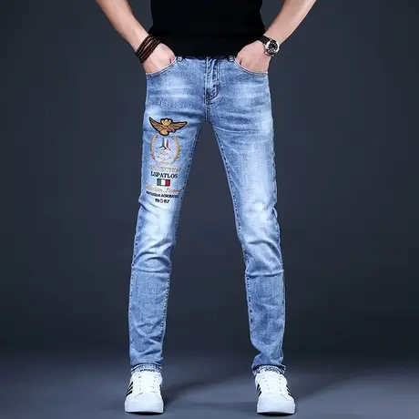 2023秋冬新款男士刺绣花牛仔长裤男潮牌修身男款男款裤子休闲小脚商品大图
