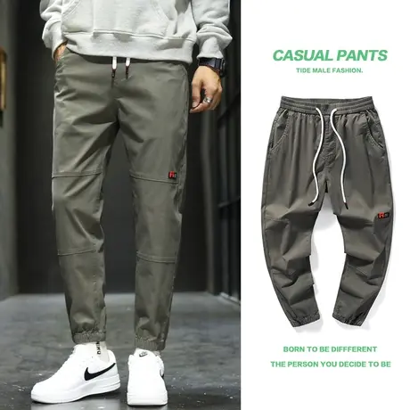 冬季秋季春秋款军绿色男士工装休闲长裤子宽松紧束脚纯棉2023新款商品大图