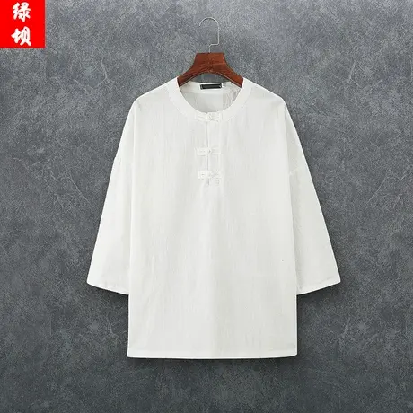 夏季七分袖t恤男复古新中式盘扣中国风中袖加肥加大码宽松衣服男图片