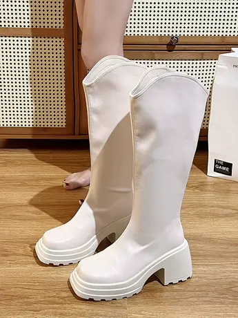 矮子乐高跟长靴女冬2023新款小个子增高长筒靴厚底粗跟高筒骑士靴商品大图