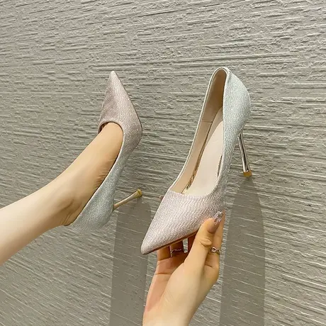 2024夏季新款高跟鞋女闪闪发光宴会鞋气质仙女风细跟高跟鞋配裙子商品大图