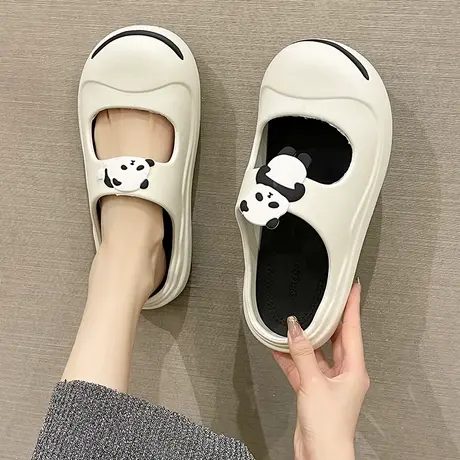 包头凉拖鞋女夏季卡通可爱熊猫学生室内外穿踩屎感厚底防滑沙滩鞋图片