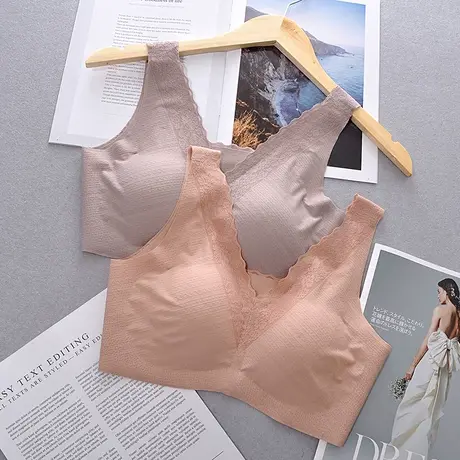 无痕乳胶内衣女睡眠运动聚拢美背心式文胸罩双面穿蕾丝边裹胸抹胸图片