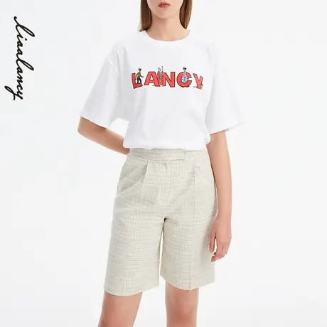 LANCY/俪雅简约纯色logo基础款T恤半袖线下商场同款奥莱图片