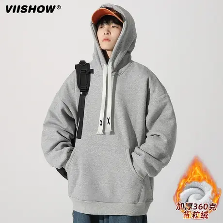 VIISHOW复古潮牌简约纯色连帽卫衣冬季街头宽松男生百搭套头外套图片