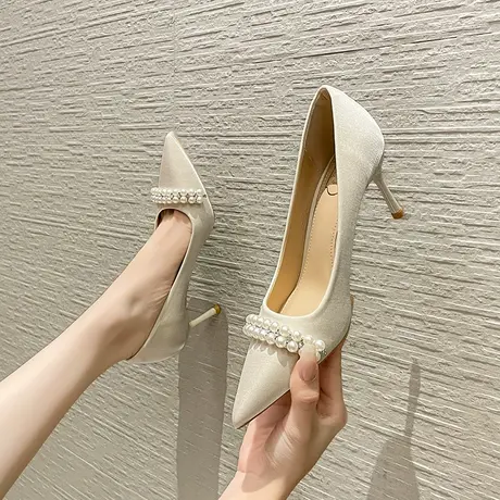 高跟鞋女细跟2024新款春秋季水钻尖头单鞋名媛小众法式气质高跟鞋商品大图