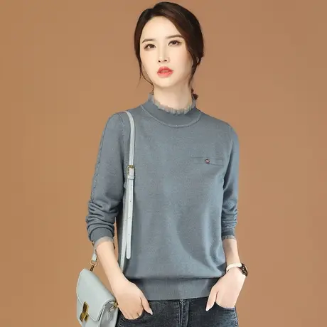 韩潮袭人立领长袖套头针织衫女2023秋新款修身显瘦打底衫毛衣上衣图片